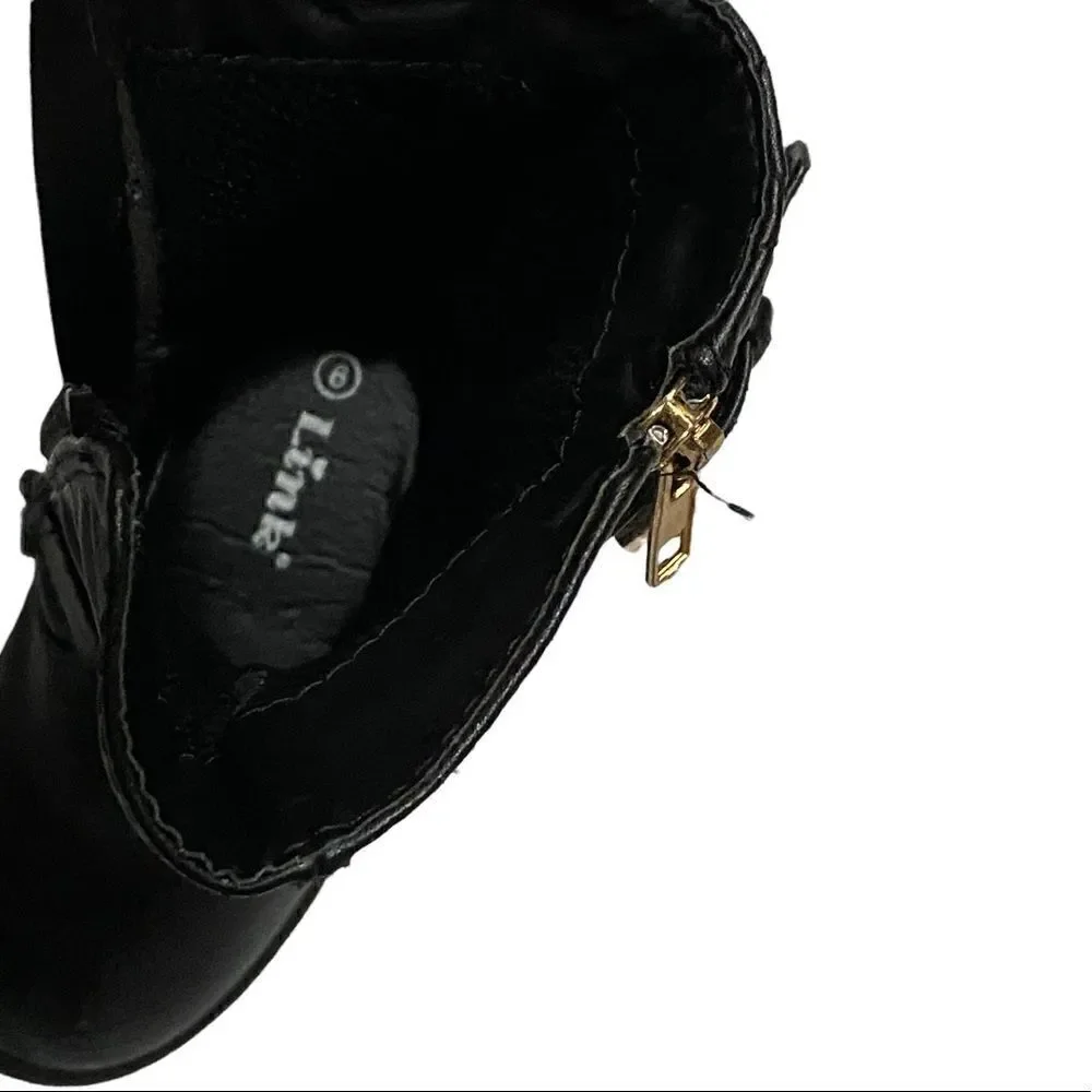 Link Baby Girls Black Dual Buckle/Zip Quilted Black Moto Boots